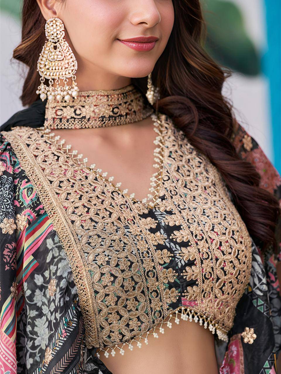 Queen Multicolor Chinnon Silk black Lehenga choli wholesale market